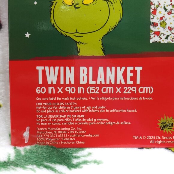Dr Seuss The Grinch Twin Plush Blanket 60"X90" Oversized Throw Christmas Holiday - Picture 5 of 11